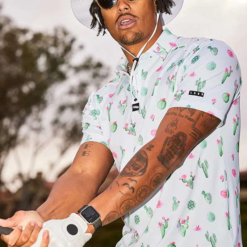 Men Sublimated Floral Printed Golf Polo Shirt Polyester Spandex Dry Fit Polo Shirts