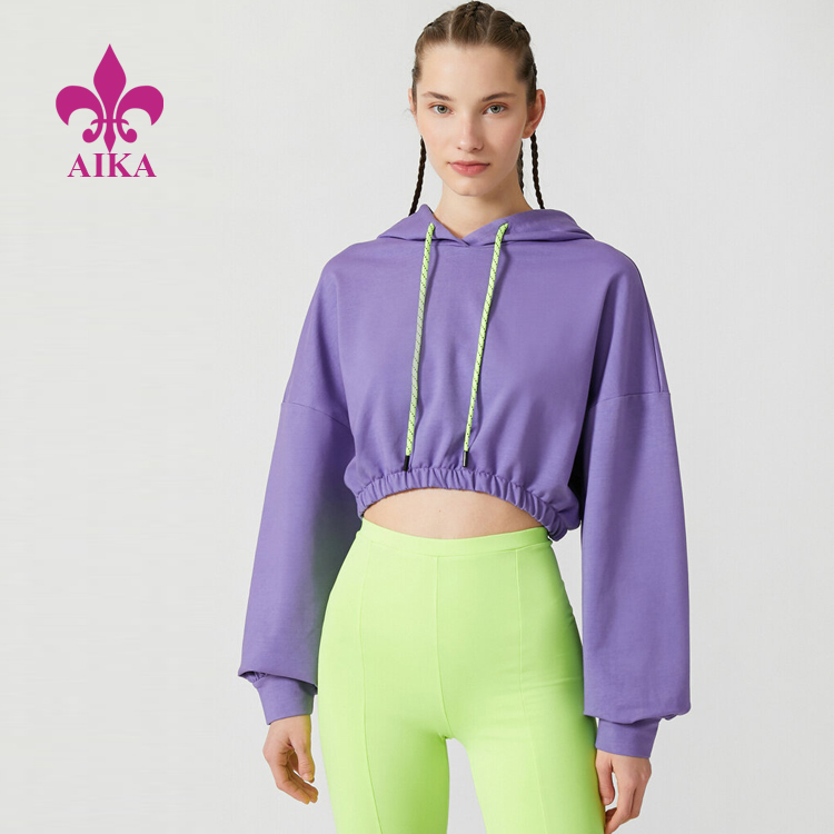 New Design Custom Streewear 80 Cotton 20 Poleyster Elastic Bottom Women Plain Crop Hoodies