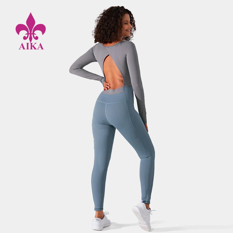 2021 Sexy Design Gilrs Color Block Back Cut Out One Piece Jumpsuit For Women Yoga Wear