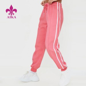 Cheapest Factory Yoga Vest -
 New Trendy Custom Logo Cotton Polyester Candy Pink Doubel Side Stripe Drawstring Waist Women Joggers – AIKA