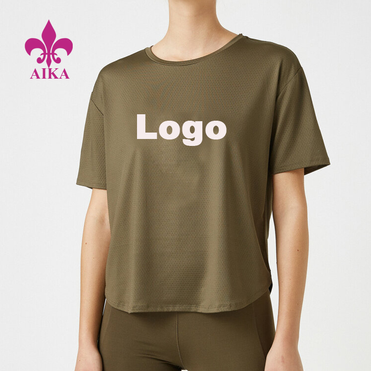 Lightweight Mesh Fabric Custom Logo Short Sleeve Women Gym Sports Plain T Shirt For Printing