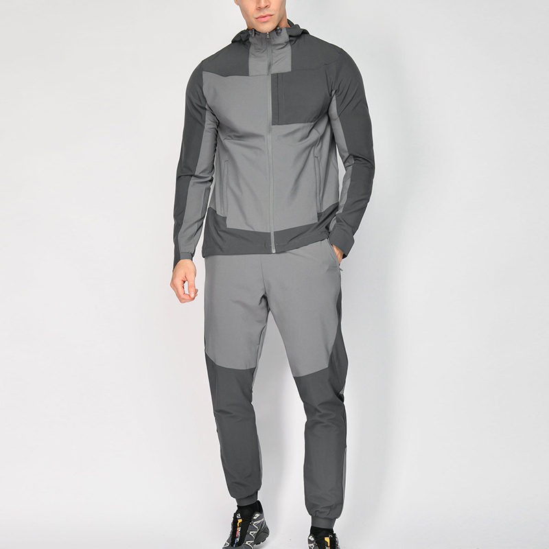 Men Tracksuits 100% Polyester Customized Logo Light Grey Mixed Dark Grey Color Custom Label Clothing Factory detail pictures