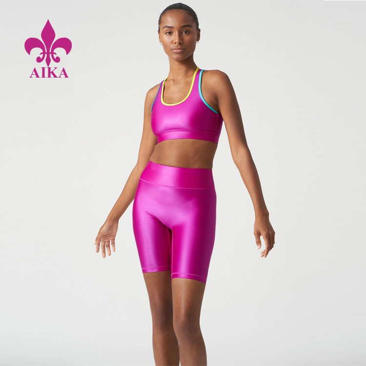 High Rise Ladies Summer Workout Sweat-Wicking Custom Yoga Two Piece Set Shorts For Women