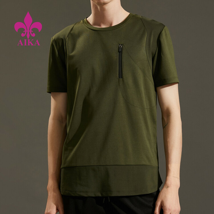 Top Sell 2021 Summer Tops Lightweigth Short Sleeve Zipper Pocket Men Crew Neck T Shirt