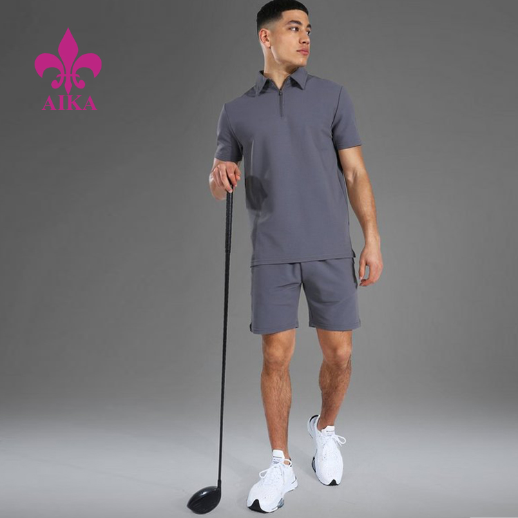 New Design High Quality Sweat Suit Anti-pilling Polyester Active Ribbed Polo Top Short Set For Men