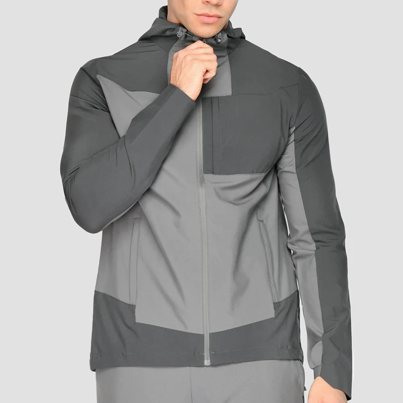 Men Tracksuits 100% Polyester Customized Logo Light Grey Mixed Dark Grey Color Custom Label Clothing Factory detail pictures