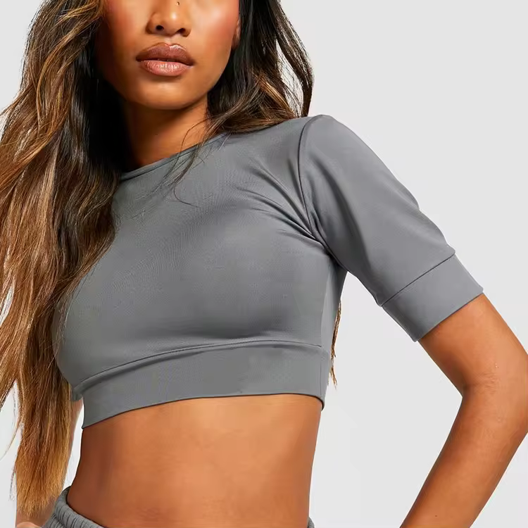 OEM & ODM Factory Price Wholesale Flame Running Custom Logo Women Fitness Gym Crop Top T Shirt