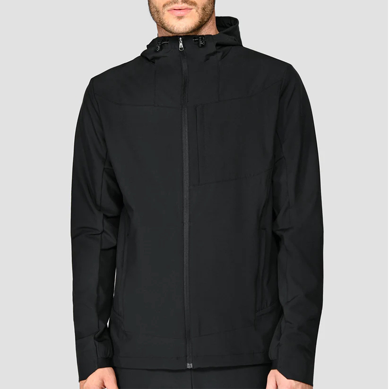 OEM Wholesale Custom 100% Polyester Outdoor Hiking Running Wear Zip Up Pocket Black Men Windbreaker Jackets