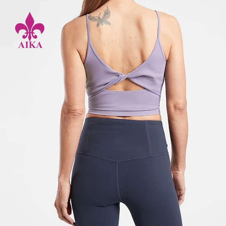 China Manufacture Custom Logo Four Way Stretch Women Sexy Twist Back Crop Tank Top