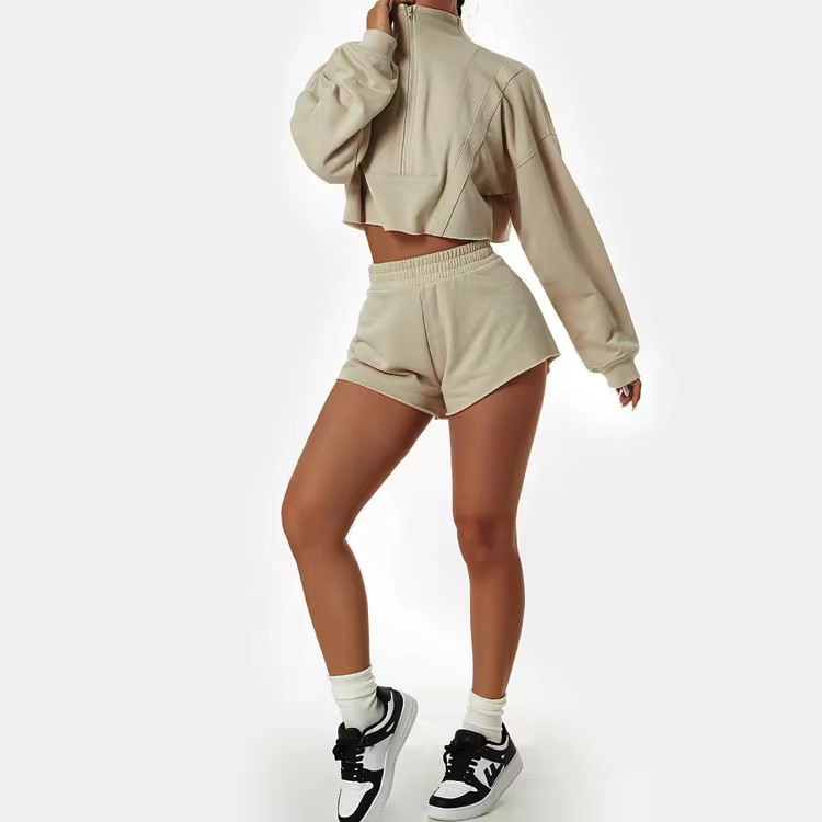 Factory Price Fitness Workout Set Contrast Stitch T Shirt & Cycle Shorts Sweatsuit For Women