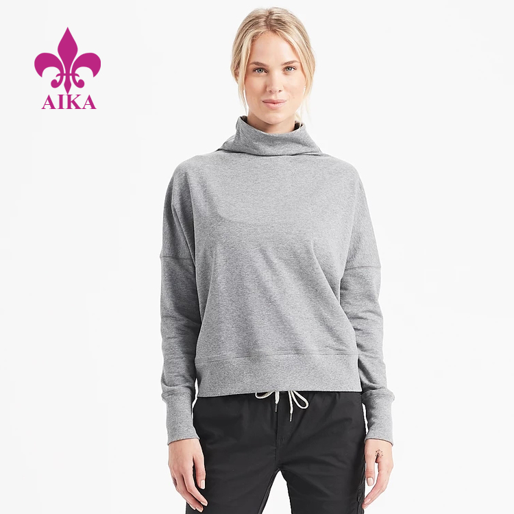 Women Sports Wear Stylish Stretchy Fleece Mock Neck Gym Workout Hoodie Sweatshirt