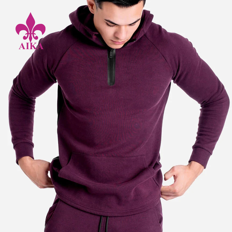 Hot Selling Gym Pullover Jackets Fitness Heat Seal 1/4 Zipper Hoodies Wear Mens Gym Clothing