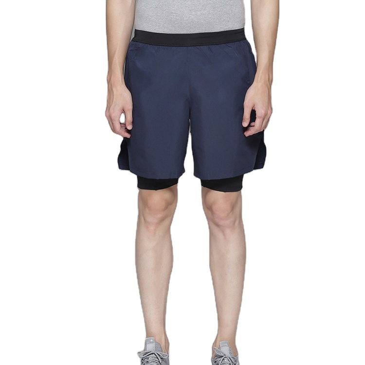 Fashion Design Elastic Waist Breathable 2 in 1 Woven Fabric Gym Shorts For Men