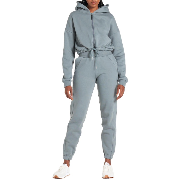 Soft  Fleece Cotton Workout Adjustable Elastic Gym Tracksuits Set For Women