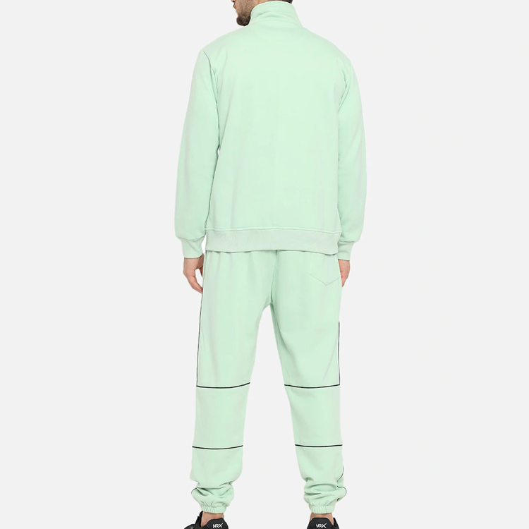 Custom High Neck Breathable Cotton Gym Full Zip Tracksuit For Men detail pictures
