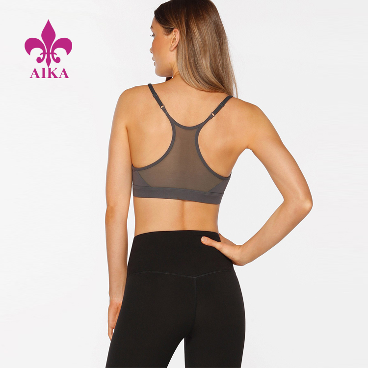 Low MOQ for Yoga Pant -
Hot Sale Fashion Design Women Yoga Wear Customize Fit Mesh Racer Back Glam Sports Bra – AIKA detail pictures