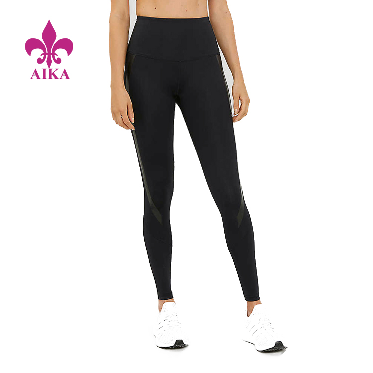 Wholesale Fitness Clothing High Rise Full Length Contrast Stripe Compression Sports Leggings