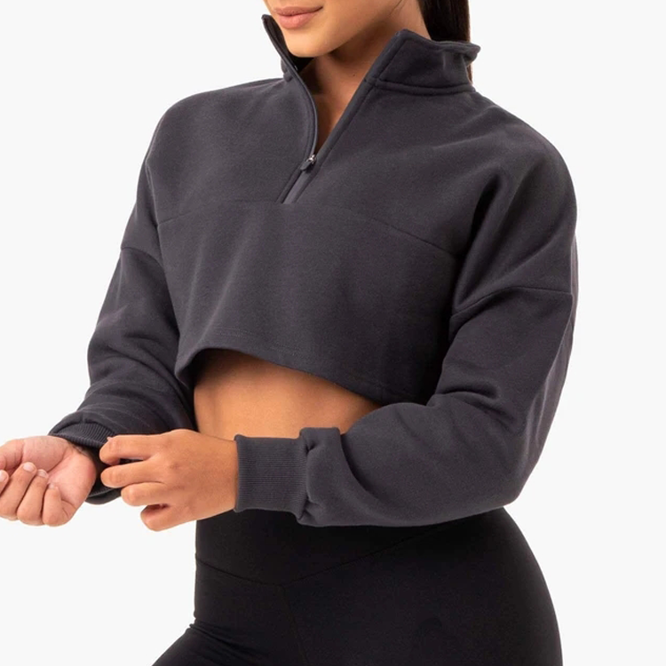 OEM Manufacture Breathable Sexy  Half Zip Crop Top Sweatshirt For Women