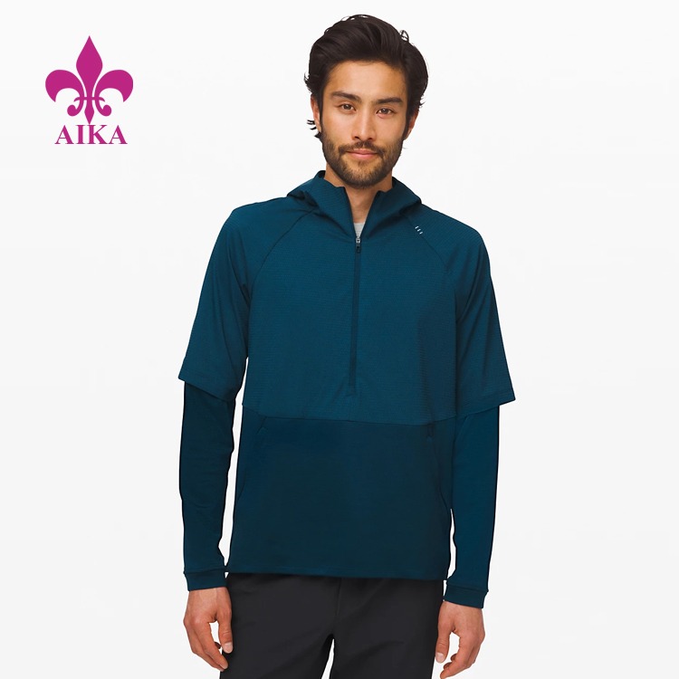 Wholesale Custom Mesh Patchwork Training Half Zip Hoodie Men Sports Sweatshirt