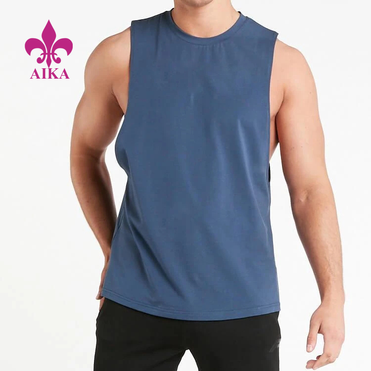 Custom Logo Printing Loose Fit O-Neck Cotton Spandex Sport Tank Top for Men