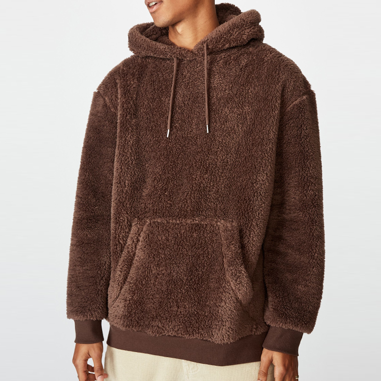 OEM Factory Price Drop Shoulder Warmth Soft Gym Fleece Hoodie For Men With Kangaroo Pocket detail pictures