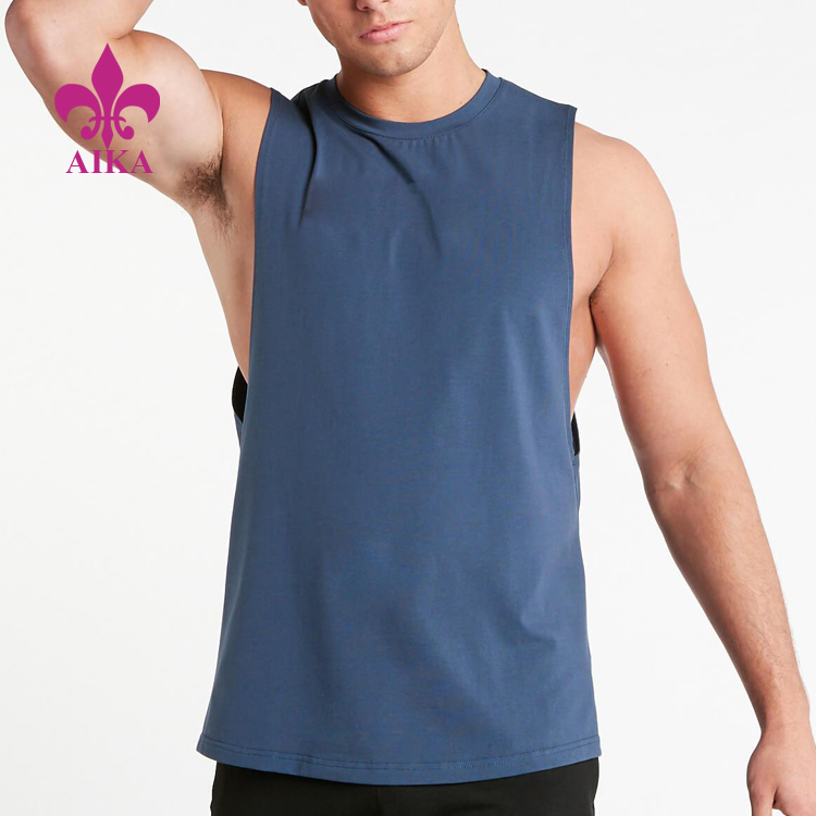 Custom Logo Printing Loose Fit O-Neck Cotton Spandex Sport Tank Top for Men detail pictures