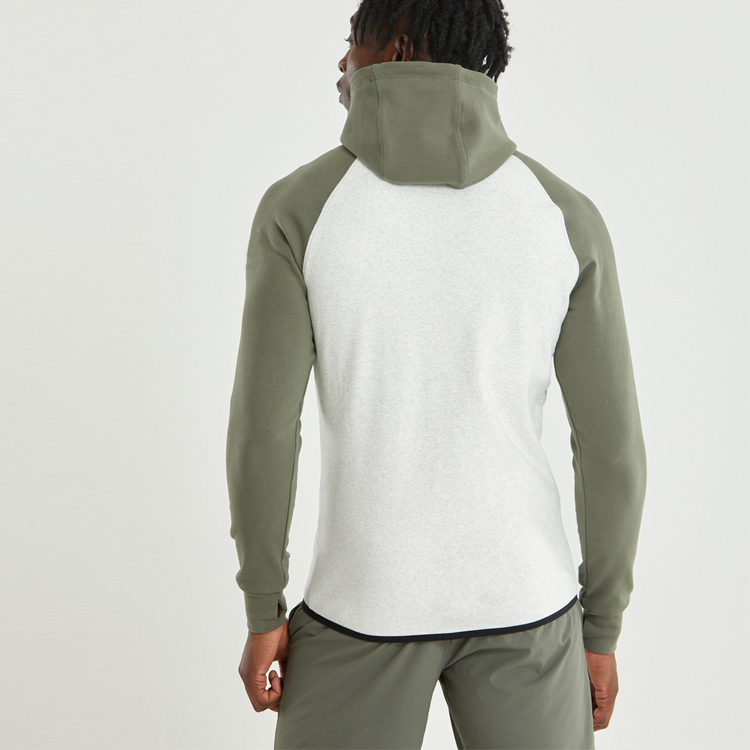 Wholesale Customize Color Panel Design Workout Slim Fit Full Zip Up Men Hoodie detail pictures