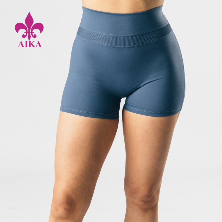 Wholesale Custom Logo Four Way Stretch High Waist Ribbed Spliced Womens Athletic Yoga Shorts