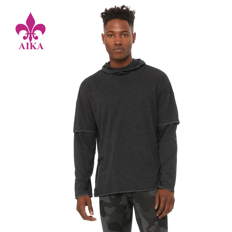 New Design Custom Lightweight Layered Sleeves 2-in-1 Pullover Sports Workout Men Hoodie