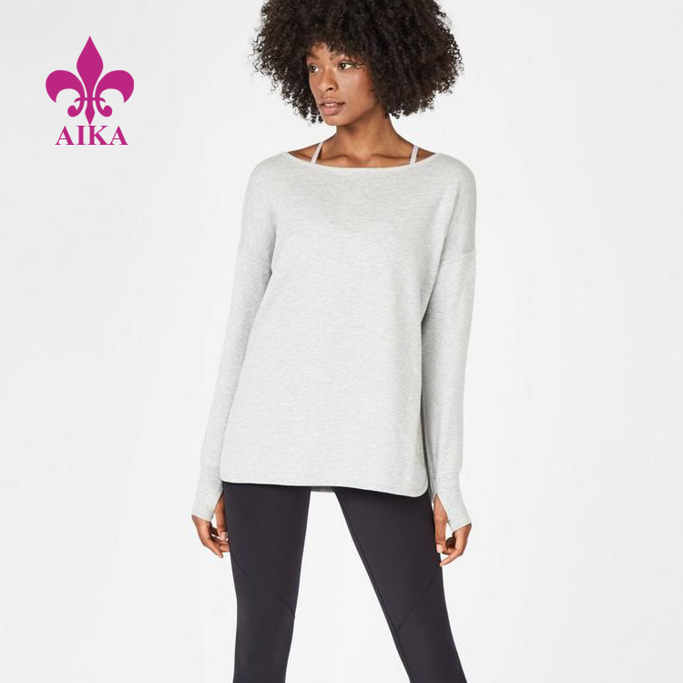 New arrival sexy women plain regular fit open back fitness sports wear running pullover sweatshirt