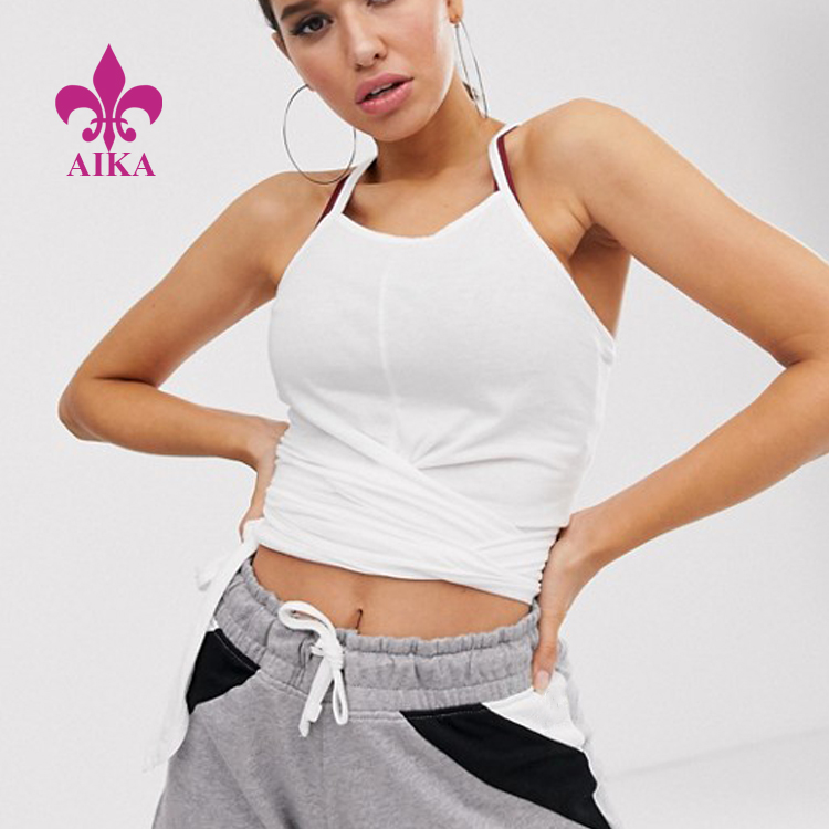 Latest Summer Fashion Design Custom Crossover Straps Tie Front Crop Women Tank