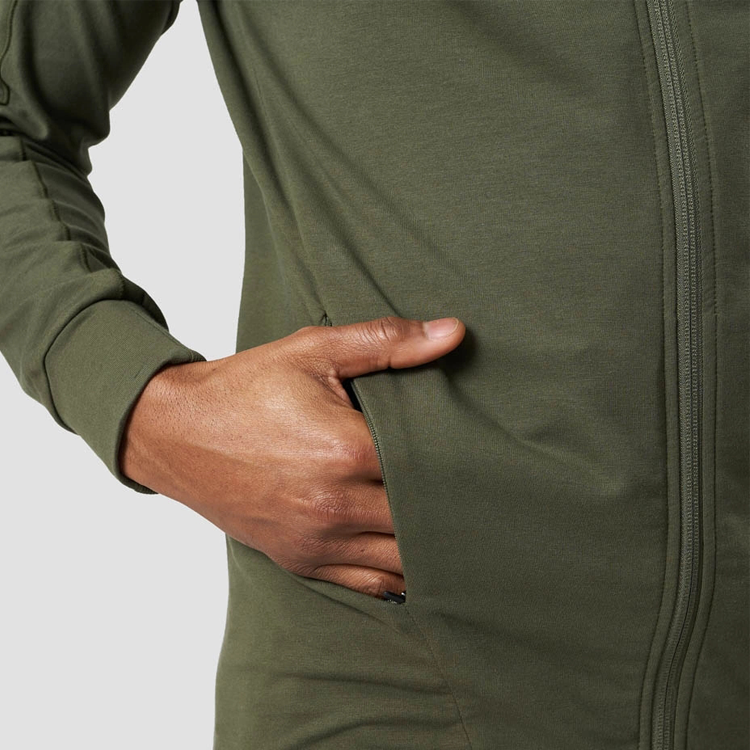 Top Quality Four Way Stretch Full Zip Athletic Gym Jacket For Men With Side Pockets detail pictures