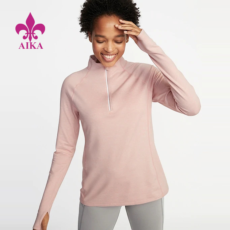 Best selling casual regular fit lightweight 1/3 zip front gym fitness wear yoga pullover hoodies for women
