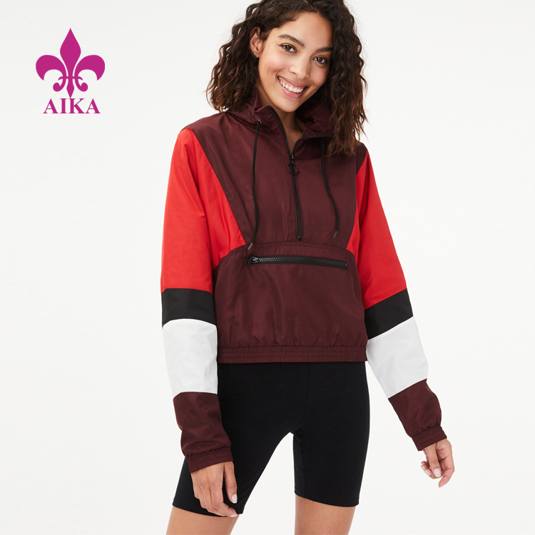 Hot Sale Custom Made 100% Nylon Color blocked Half Zip Windbreaker Jacket for Women