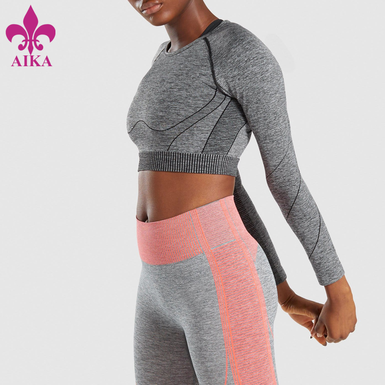 Custom Logo Fitness Yoga Wear T Shirt Girls Long Sleeve Printing Stretchy Thumb Holes Crop Top