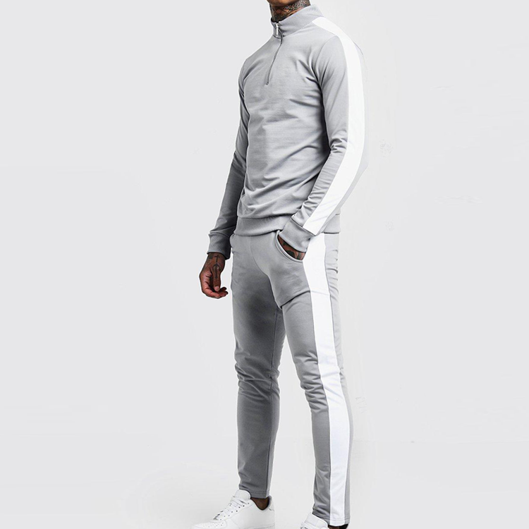 OEM Top Quality Quarter Zip Contrast Color Polyester Spandex Slim Fit Tracksuit For Men detail pictures