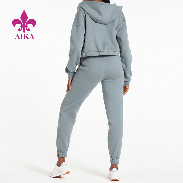 Soft Fleece Cotton Workout Adjustable Elastic Gym Tracksuits Set For Women detail pictures
