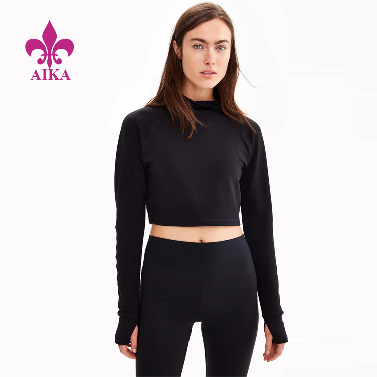 High Quality Custom Women Yoga Wear High Neck Soft Comfortable Crop Long Sleeve Top