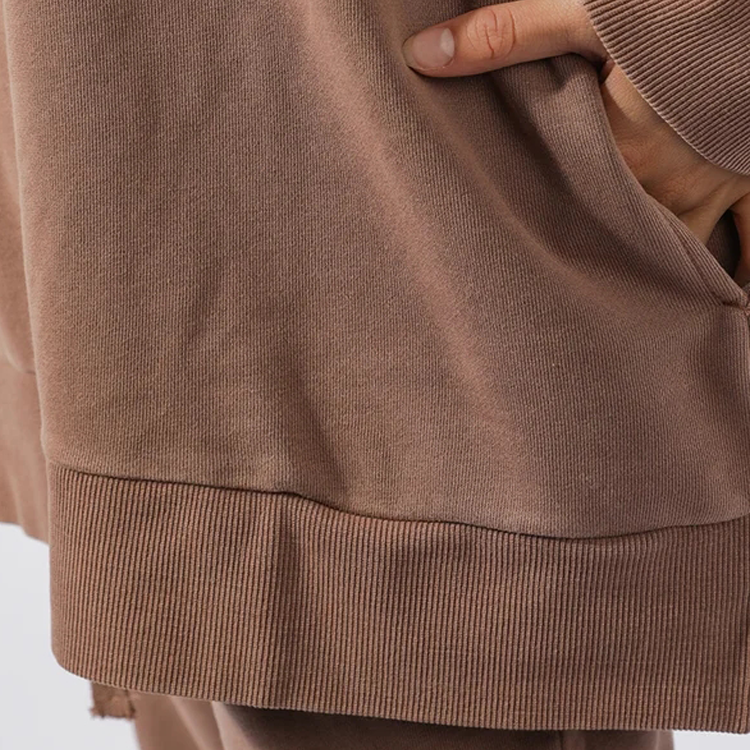 Fashion Style Oversize 100%Cotton Gym Drawstring Hoodie For Women With Side Pockets detail pictures