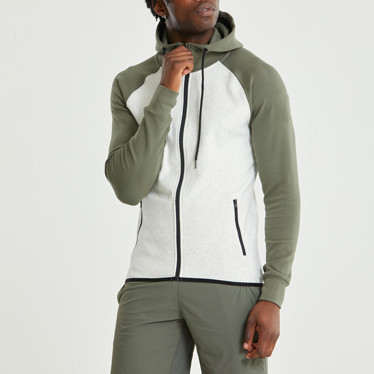 Wholesale Customize Color Panel Design Workout Slim Fit Full Zip Up Men Hoodie detail pictures