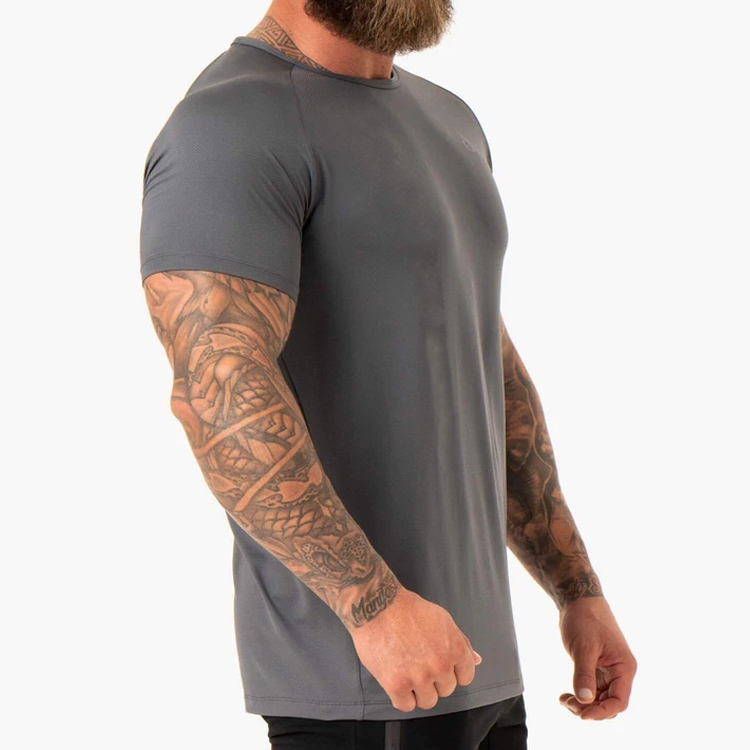 Factory Price Four Way Stretch Slim Fit Mesh Fabric Nylon Custom Workout T shirt For Men detail pictures