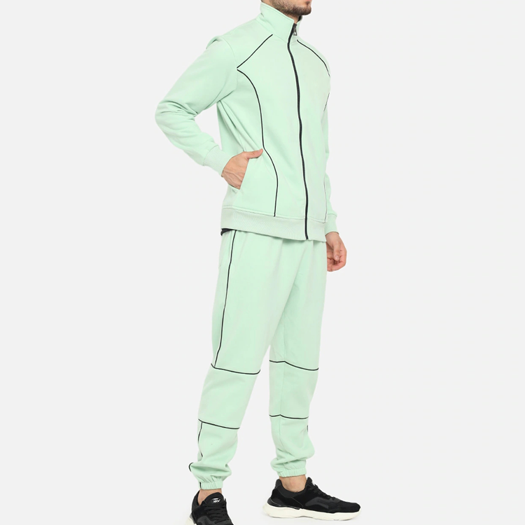 Custom High Neck Breathable Cotton Gym Full Zip Tracksuit For Men detail pictures