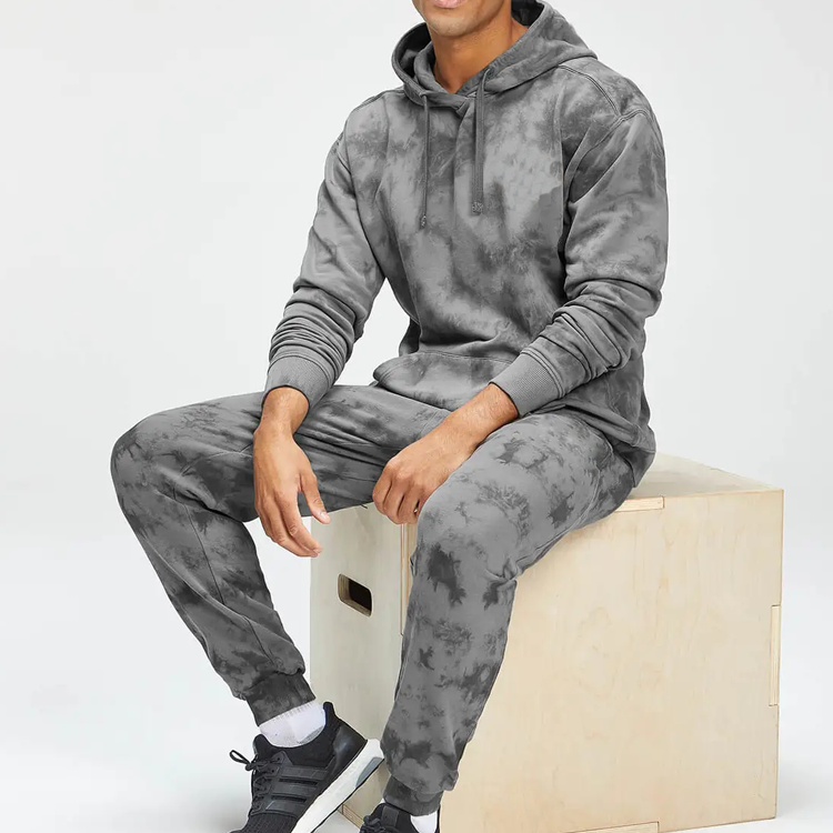 China Wholesale Rib Cuff Breathable Gym Tie Dye Hoodie For Men With Pocket detail pictures