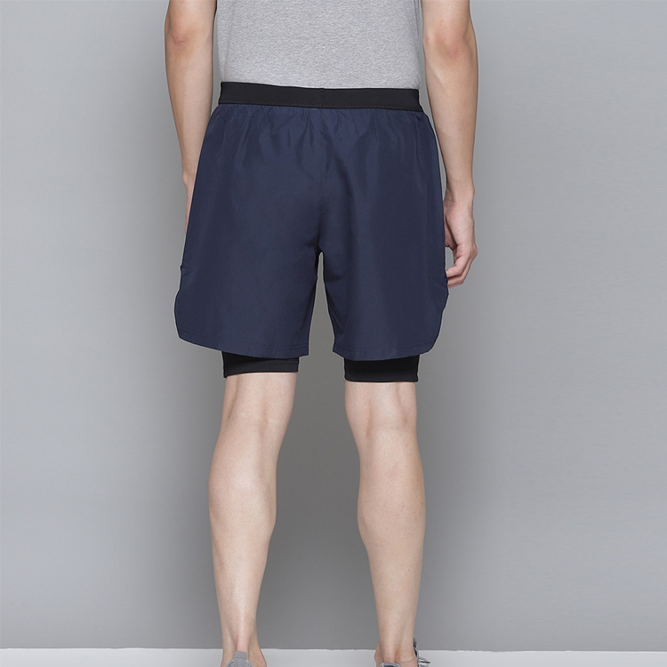 Fashion Design Elastic Waist Breathable 2 in 1 Woven Fabric Gym Shorts For Men detail pictures