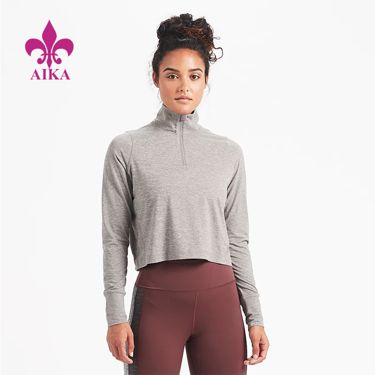 Ladies Sports Wear Half Zip Lightweight Crop Pullover Gym Hiking Women Sweatshirt