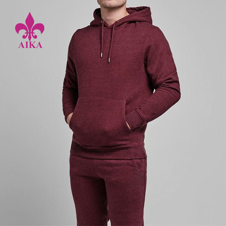 Gym Fitness Wear Custom Logo Printed Pullover Blank Burgundy Men Hooded Sweatshirt