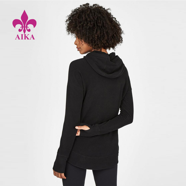 PriceList for Women Yoga Fitness -
Women Yoga Wear Warm Soft Fleece Loose Fit Slip Hem Thumbhole Cosy Sports Hoodie – AIKA detail pictures