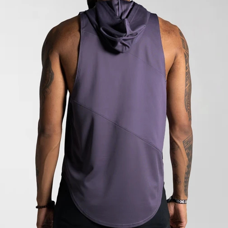 OEM Top Quality Mesh Back Lightweight Gym Sleeveless Hoody Tank Top For Men detail pictures