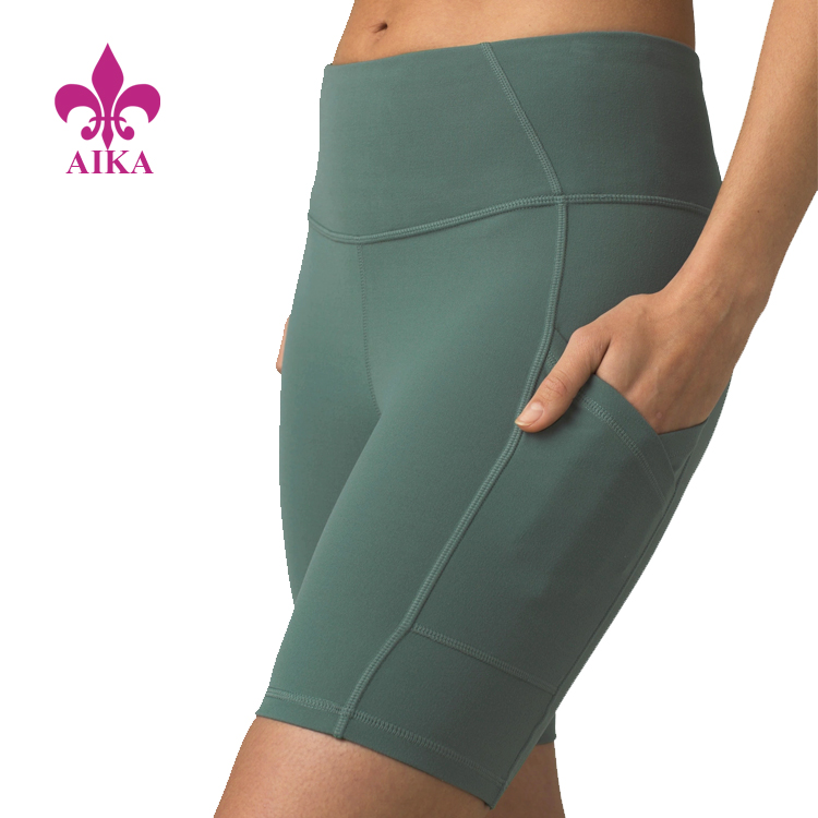 Classic Biker High Rise Shorts Hidden Key Pocket Inside Women’s Fitness Running Shorts
