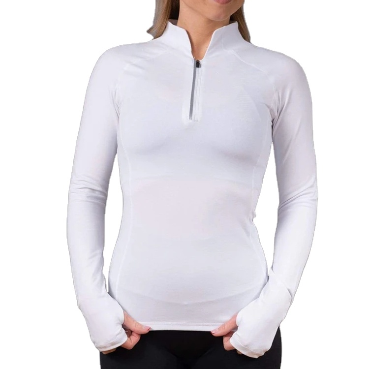 Factory Price Training Wear Quick Dry Lightweight Thumb Holes Quarter Zip Gym Long Sleeve T-shirt For Women